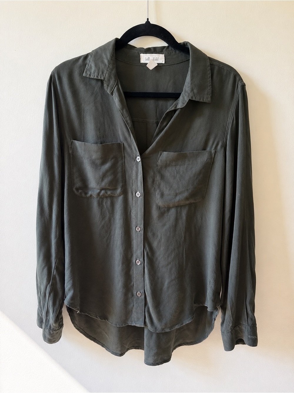 Bella Dahl Forest Green 100% Rayon Button Down Blouse USA Small